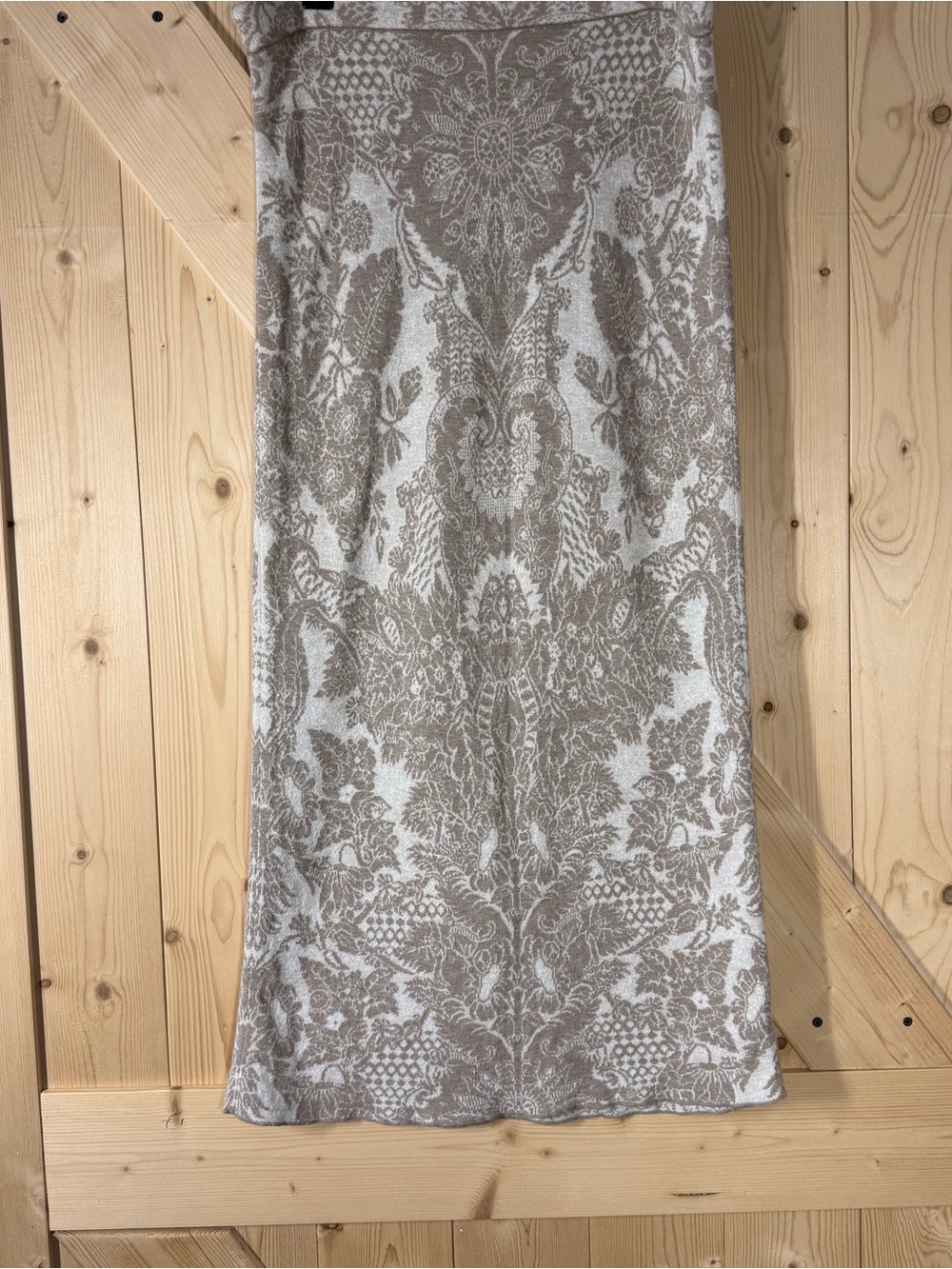Peruvian Connection Beige and White Maxi Skirt with Intricate Floral Jacquard